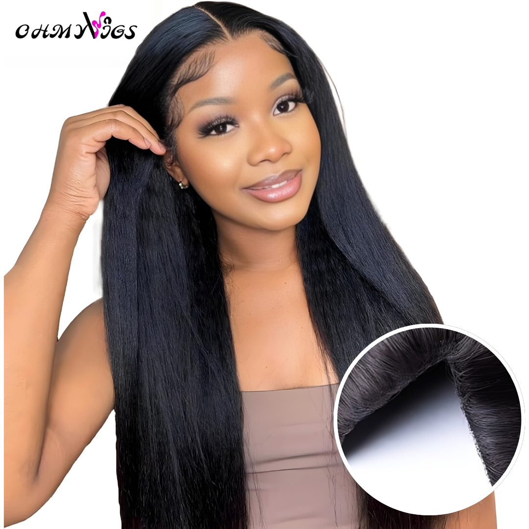 OHMYVIGS Perruque V-Part yaki straight, 100 % cheveux humains, clip-in, prête à porter, sans couture