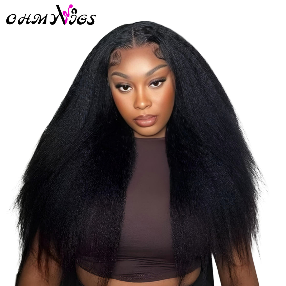 OHMYVIGS Perruque V-Part yaki straight, 100 % cheveux humains, clip-in, prête à porter, sans couture