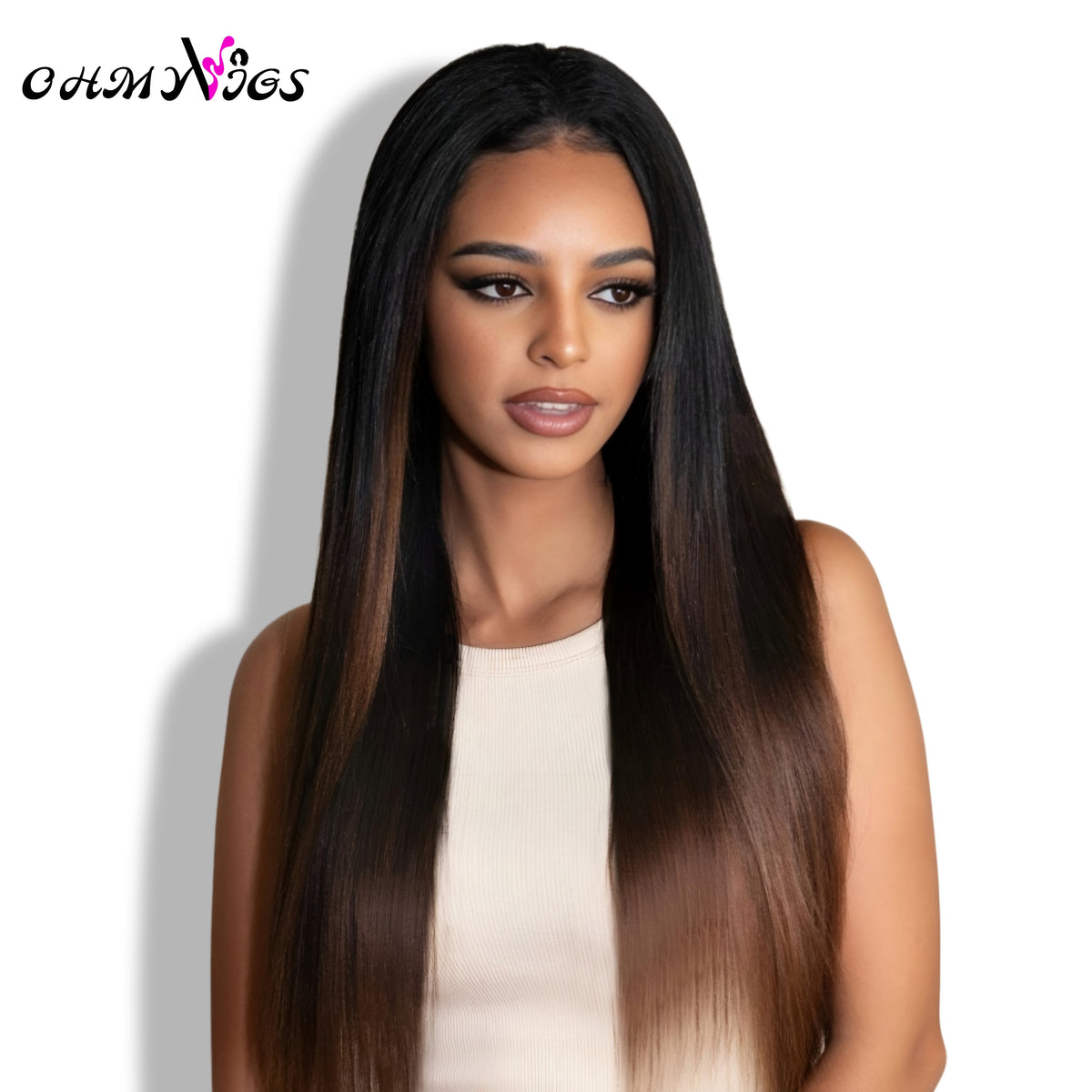 OHMYVIGS Perruque V-Part yaki straight, 100 % cheveux humains, clip-in, mini leave-out, prête à porter, sans colle