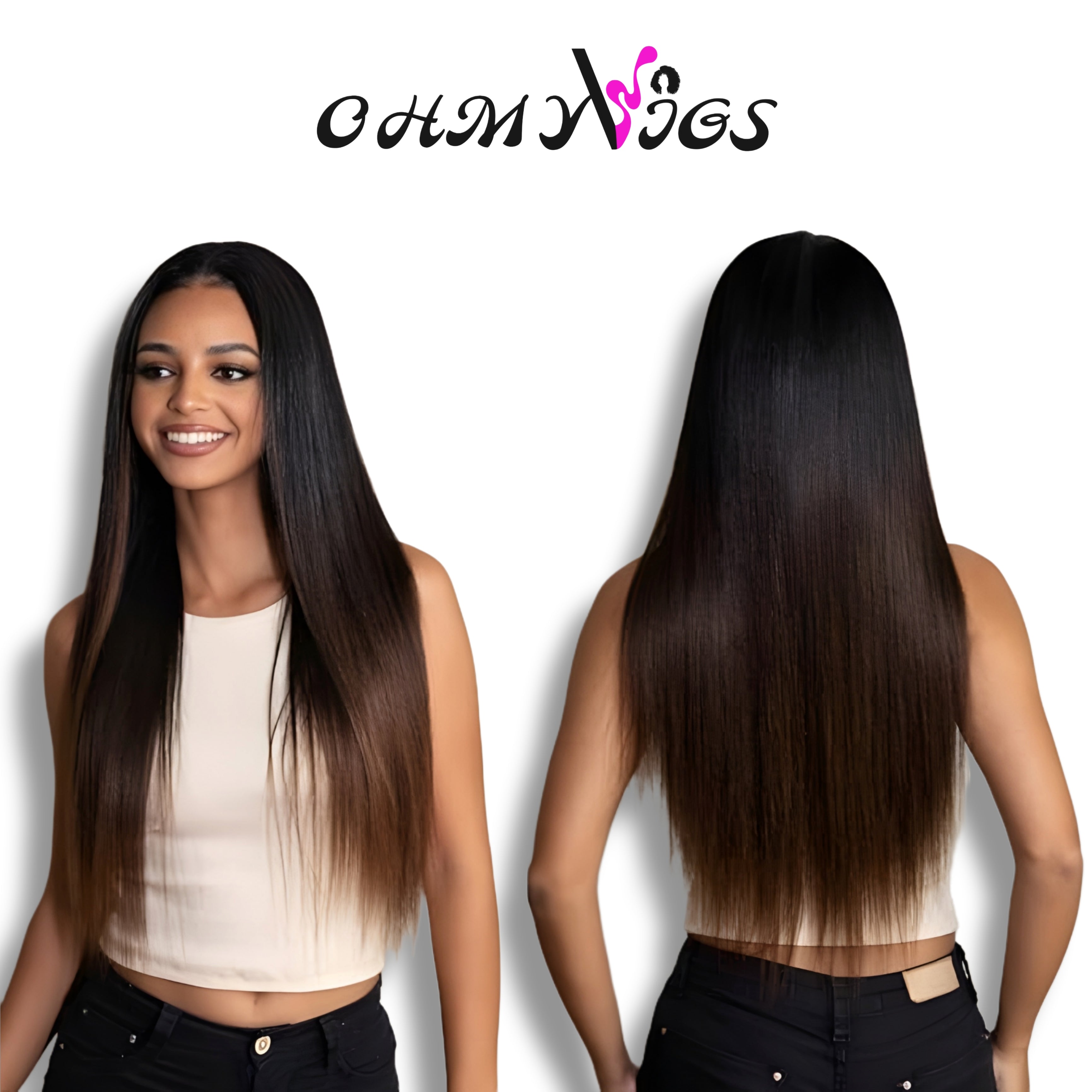 OHMYVIGS Perruque V-Part yaki straight, 100 % cheveux humains, clip-in, mini leave-out, prête à porter, sans colle