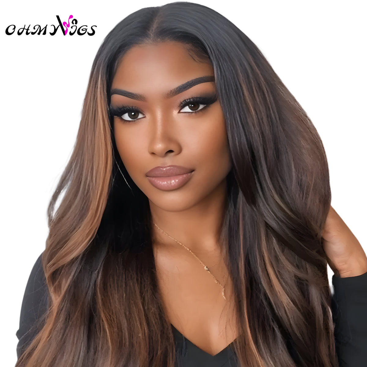 OHMYVIGS Perruque V-Part body wave ombrée, 100 % cheveux humains, clip-in, mini leave-out, facile à intégrer