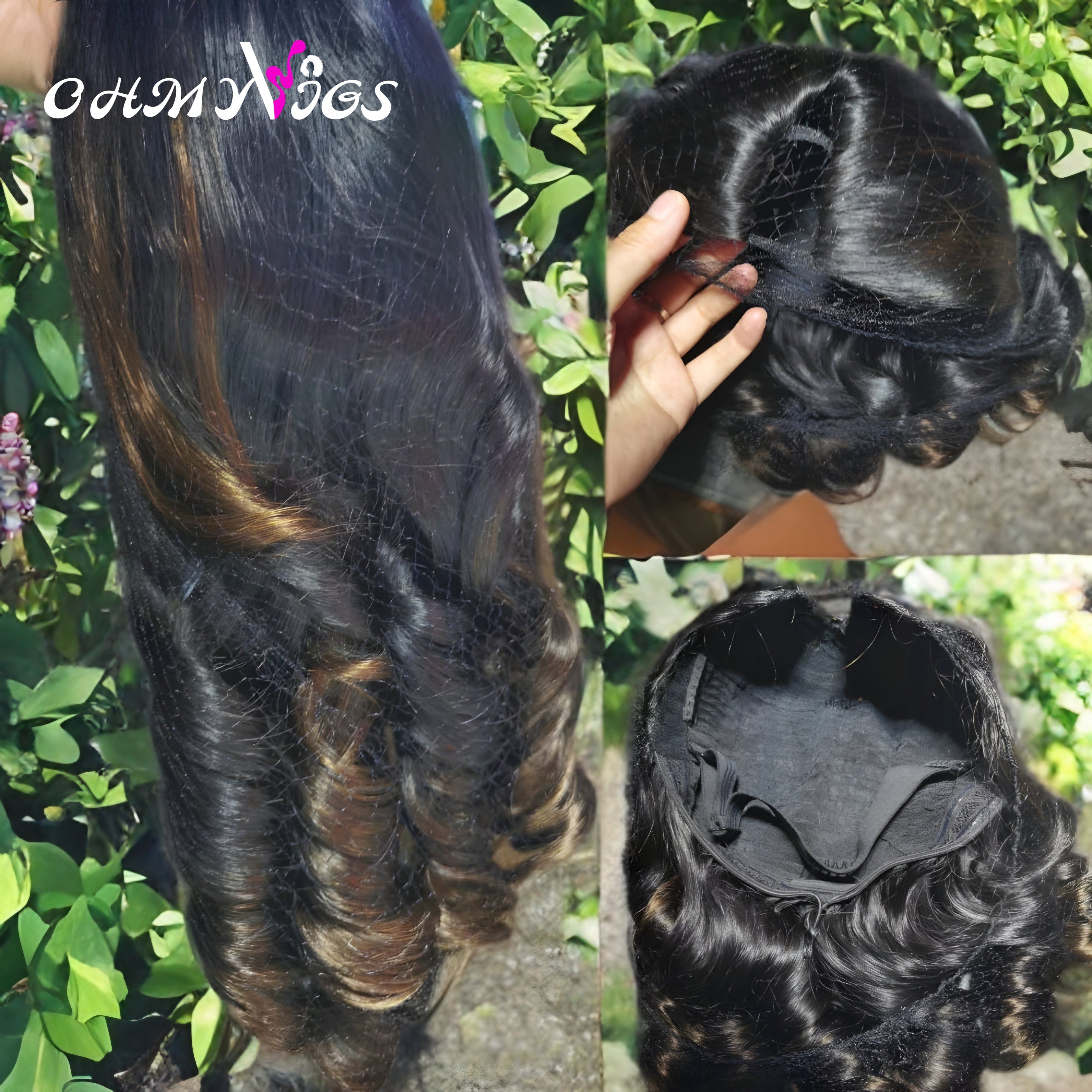 OHMYVIGS Perruque V-Part body wave ombrée, 100 % cheveux humains, clip-in, mini leave-out, facile à intégrer