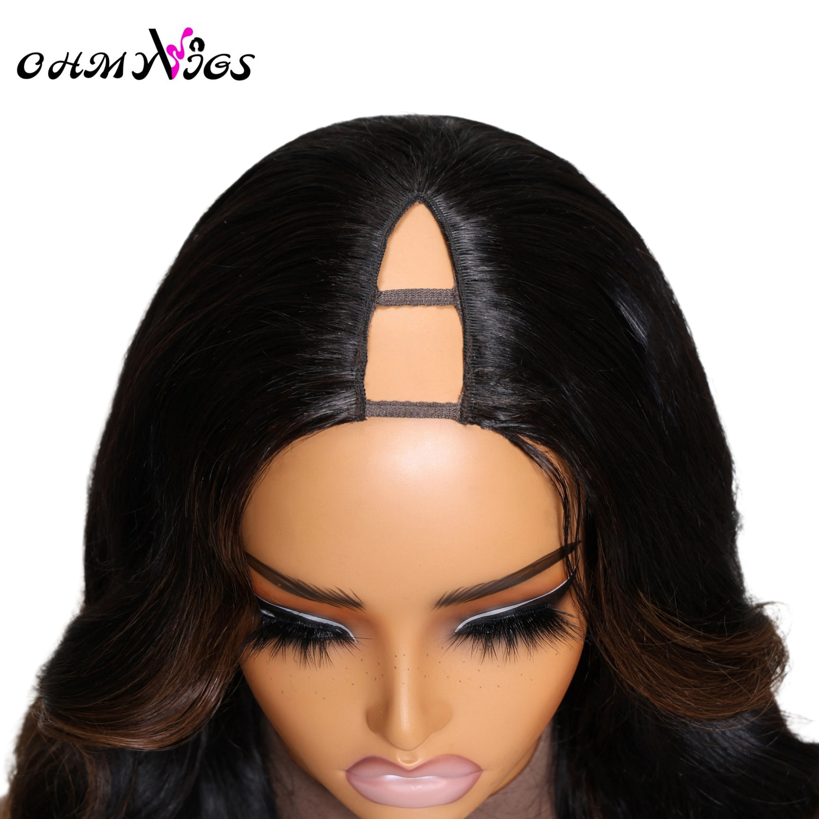 OHMYVIGS Perruque V-Part body wave ombrée, 100 % cheveux humains, clip-in, mini leave-out, facile à intégrer