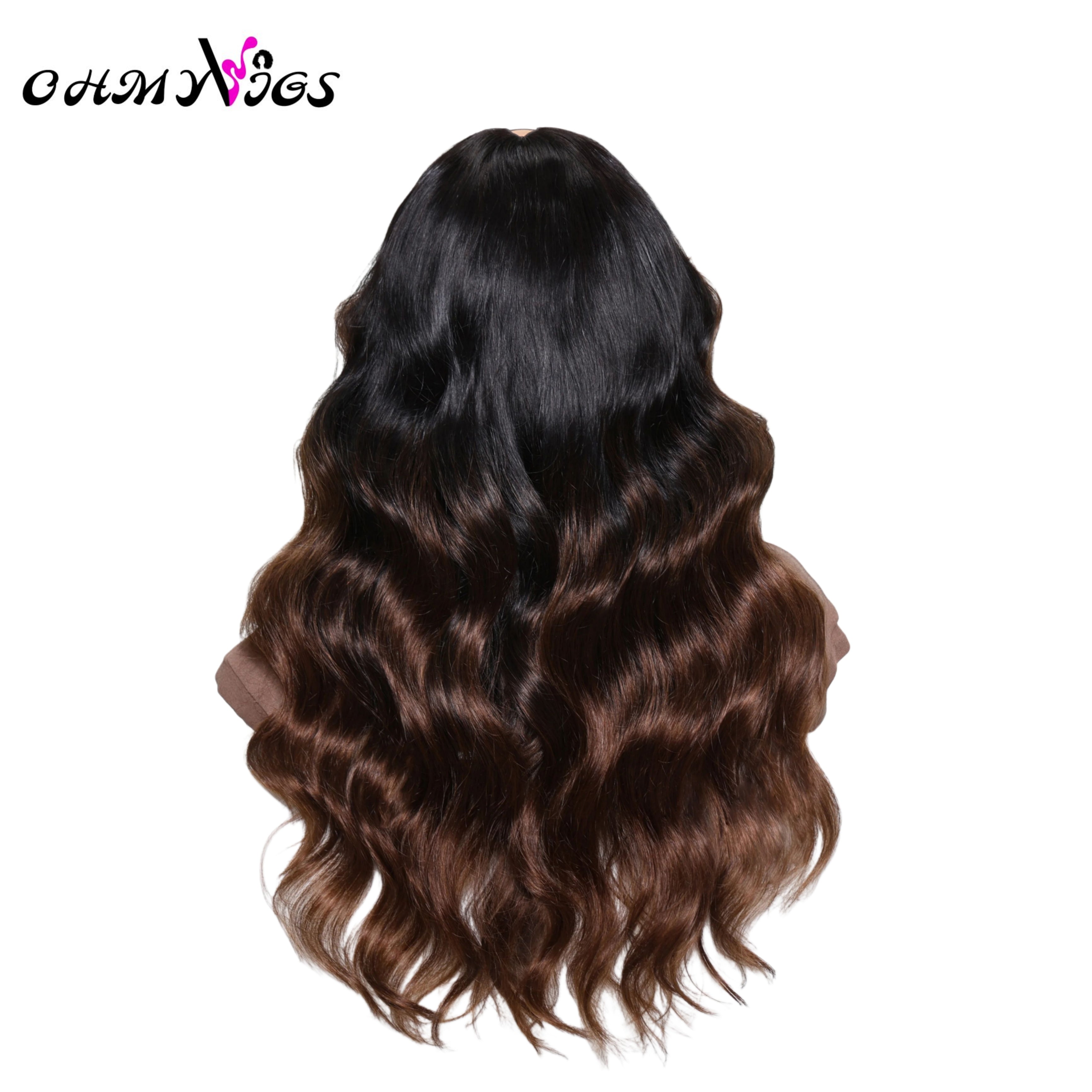 OHMYVIGS Perruque V-Part body wave ombrée, 100 % cheveux humains, clip-in, mini leave-out, facile à intégrer