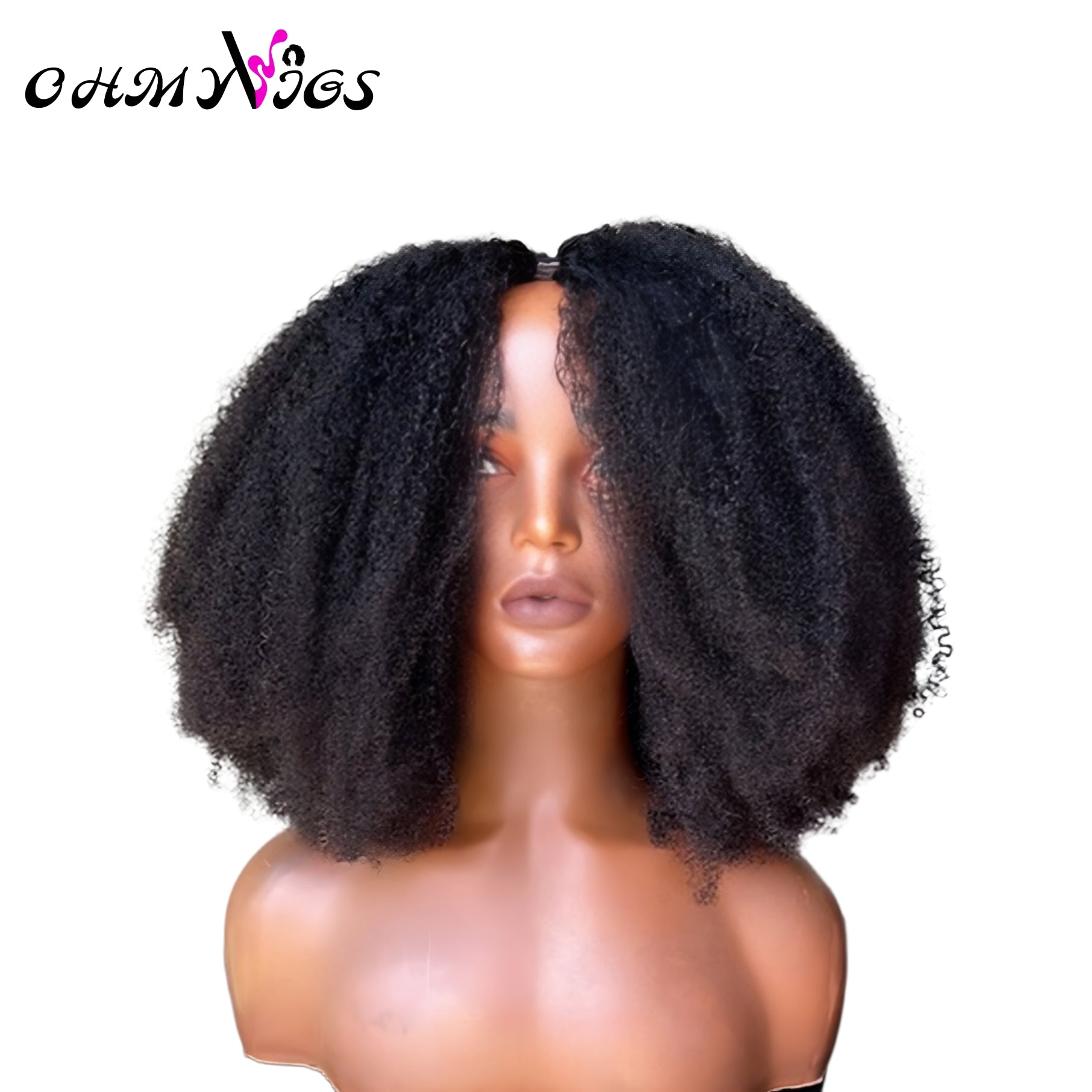 OHMYVIGS Perruque V-Part afro kinky curly, 100 % cheveux humains, sans leave-out