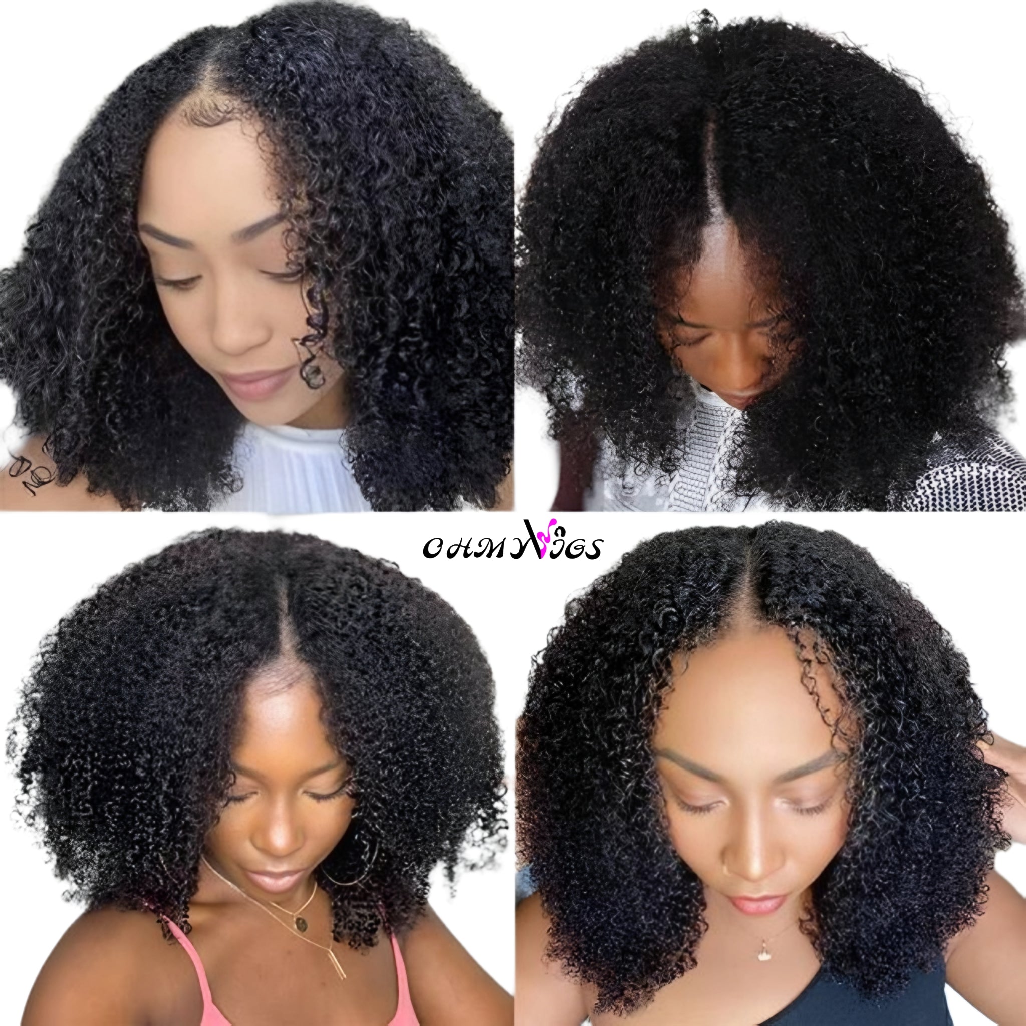 OHMYVIGS Perruque V-Part afro kinky curly, 100 % cheveux humains, sans leave-out