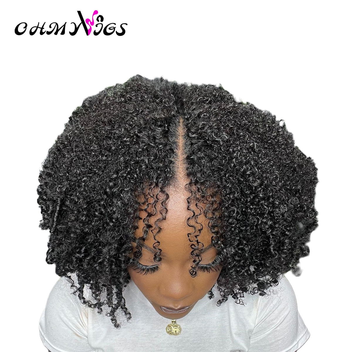 OHMYVIGS Perruque V-Part afro kinky curly, 100 % cheveux humains, sans leave-out