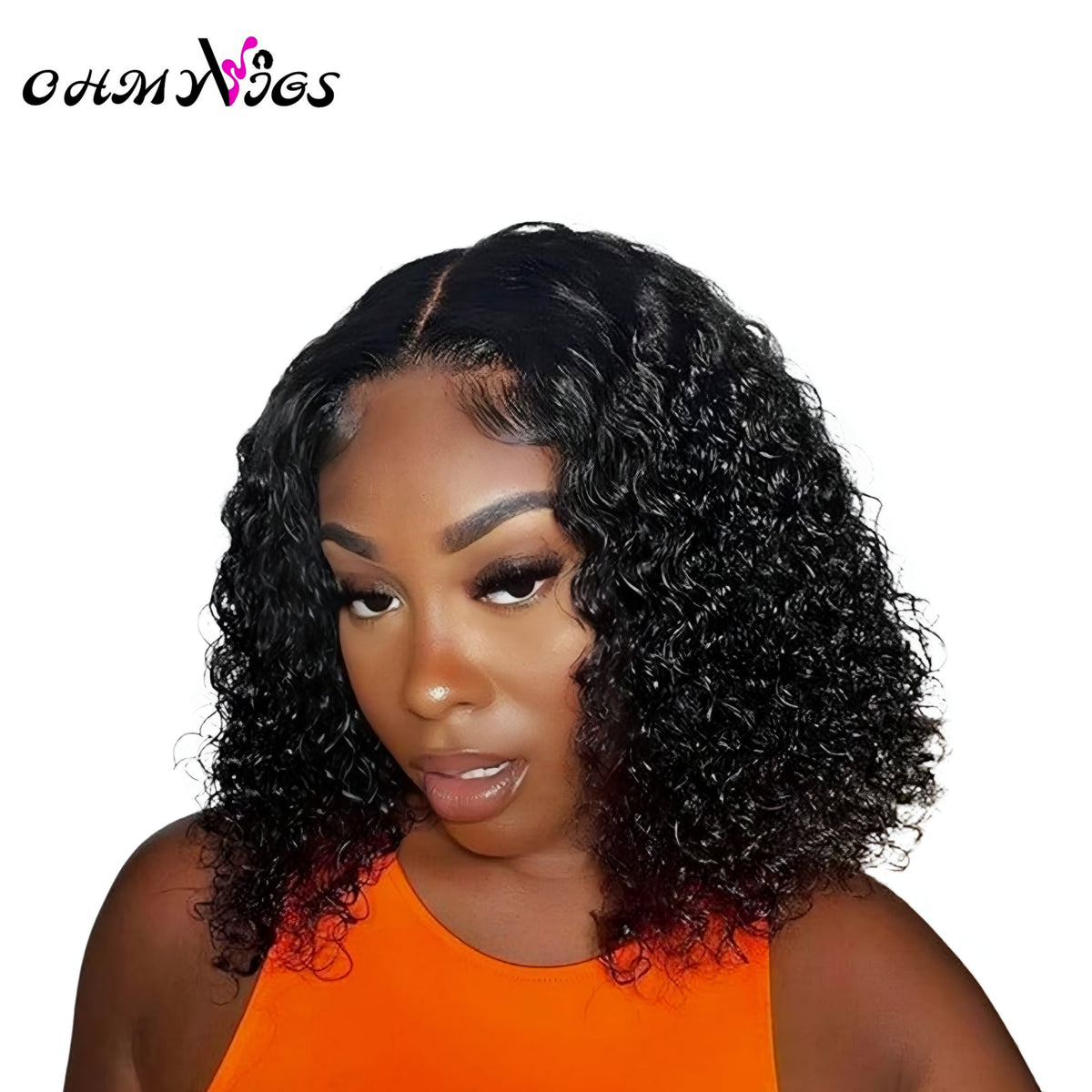 OHMYVIGS Perruque courte curly bob, 100 % cheveux humains, pré-coupée, pré-décolorée, style pixie cut, prête à porter, sans colle.