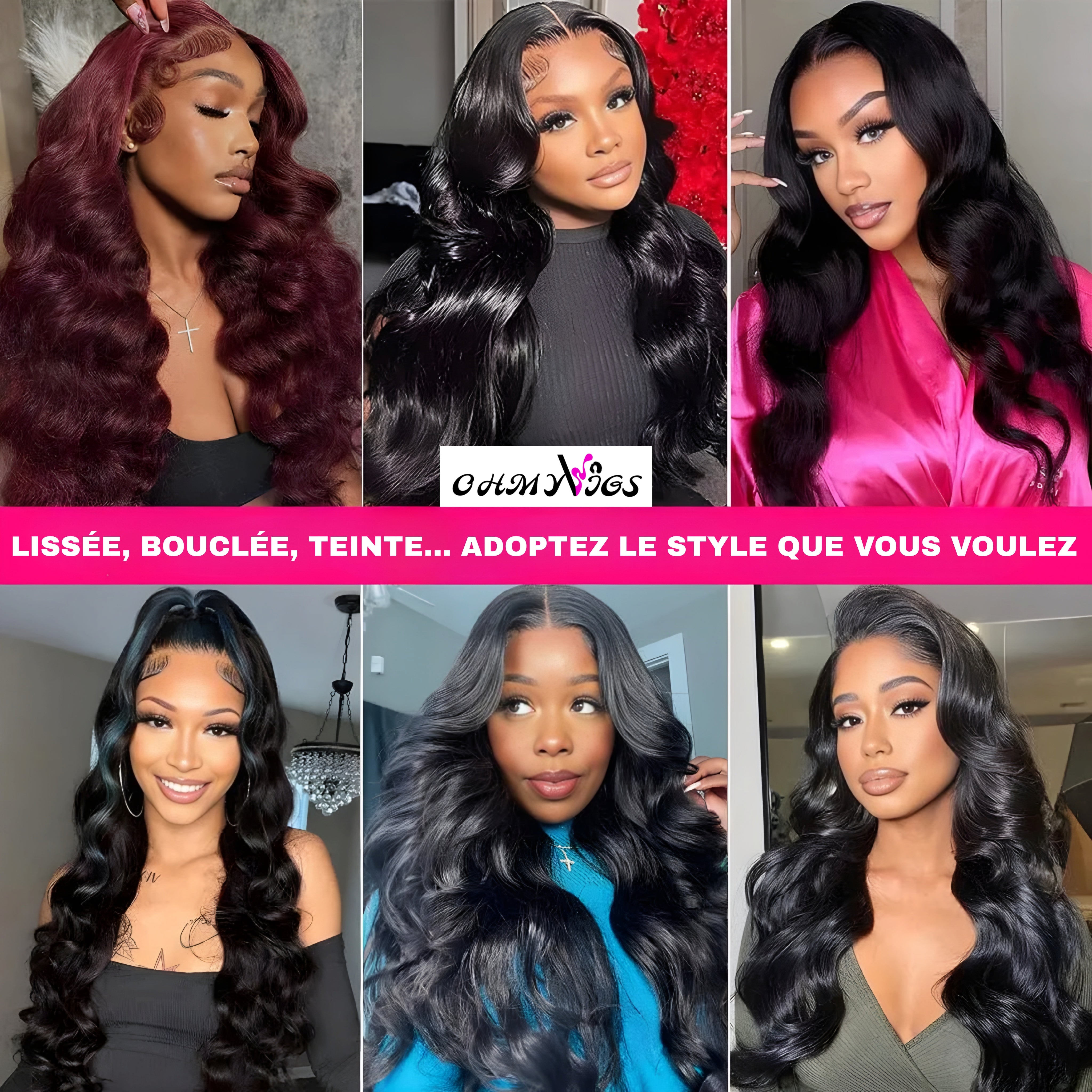 OHMYVIGS Perruque body wave, 100 % cheveux humains, lace 6x4/5x5, sans colle, prête à porter