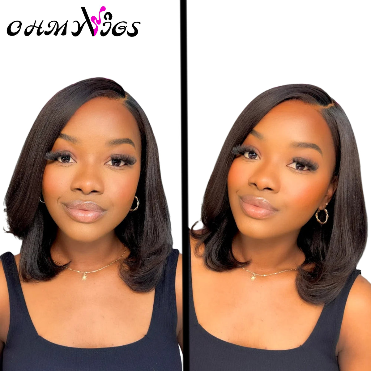 OHMYVIGS Perruque bob yaki straight, 100 % cheveux humains, pré-coupée, pré-décolorée, prête à porter, sans colle