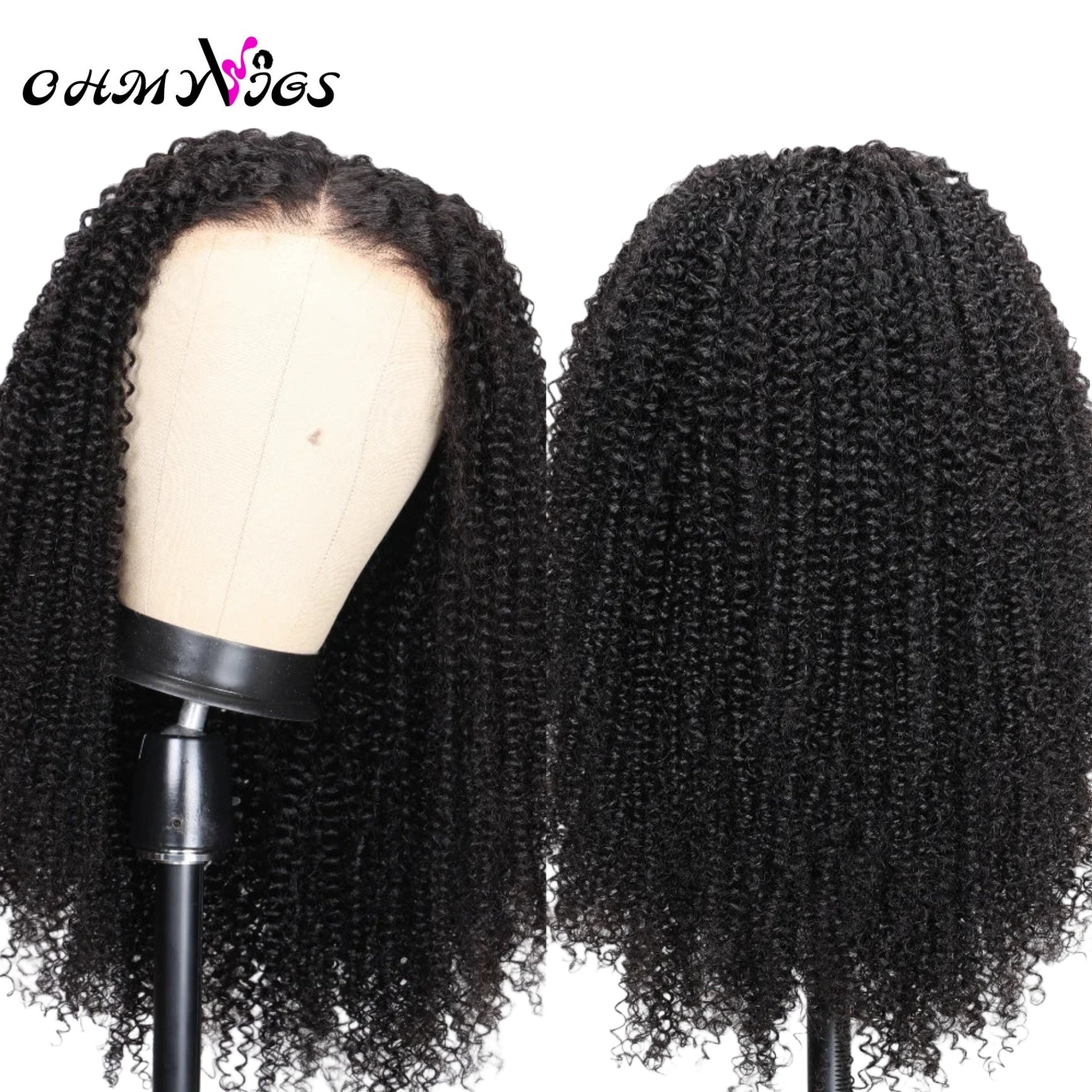 OHMYVIGS Perruque 100 % cheveux humains kinky / jerry curly, lace 7x5, pré-coupée, prête à porter, sans colle.