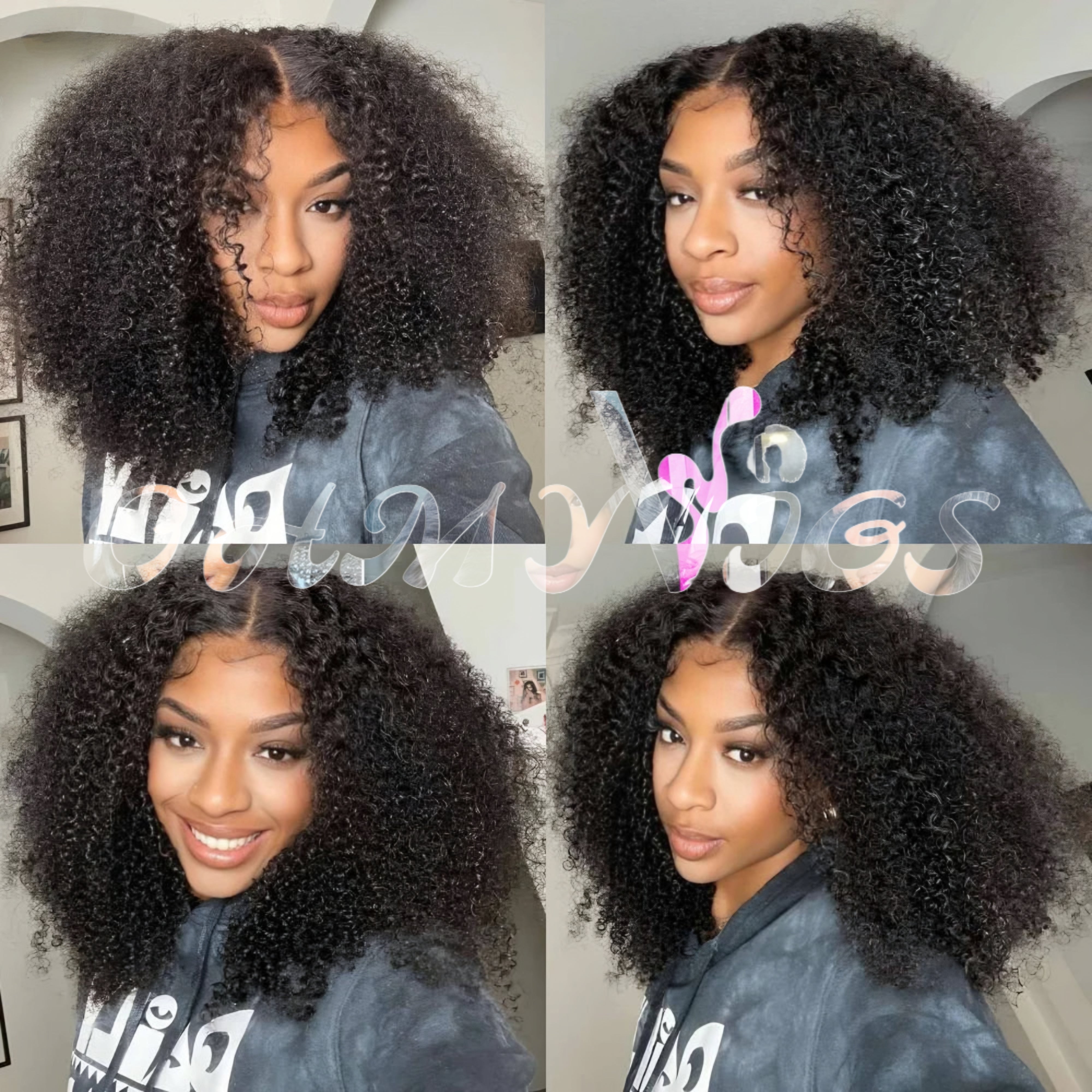 OHMYVIGS Perruque 100 % cheveux humains kinky / jerry curly, lace 7x5, pré-coupée, prête à porter, sans colle.