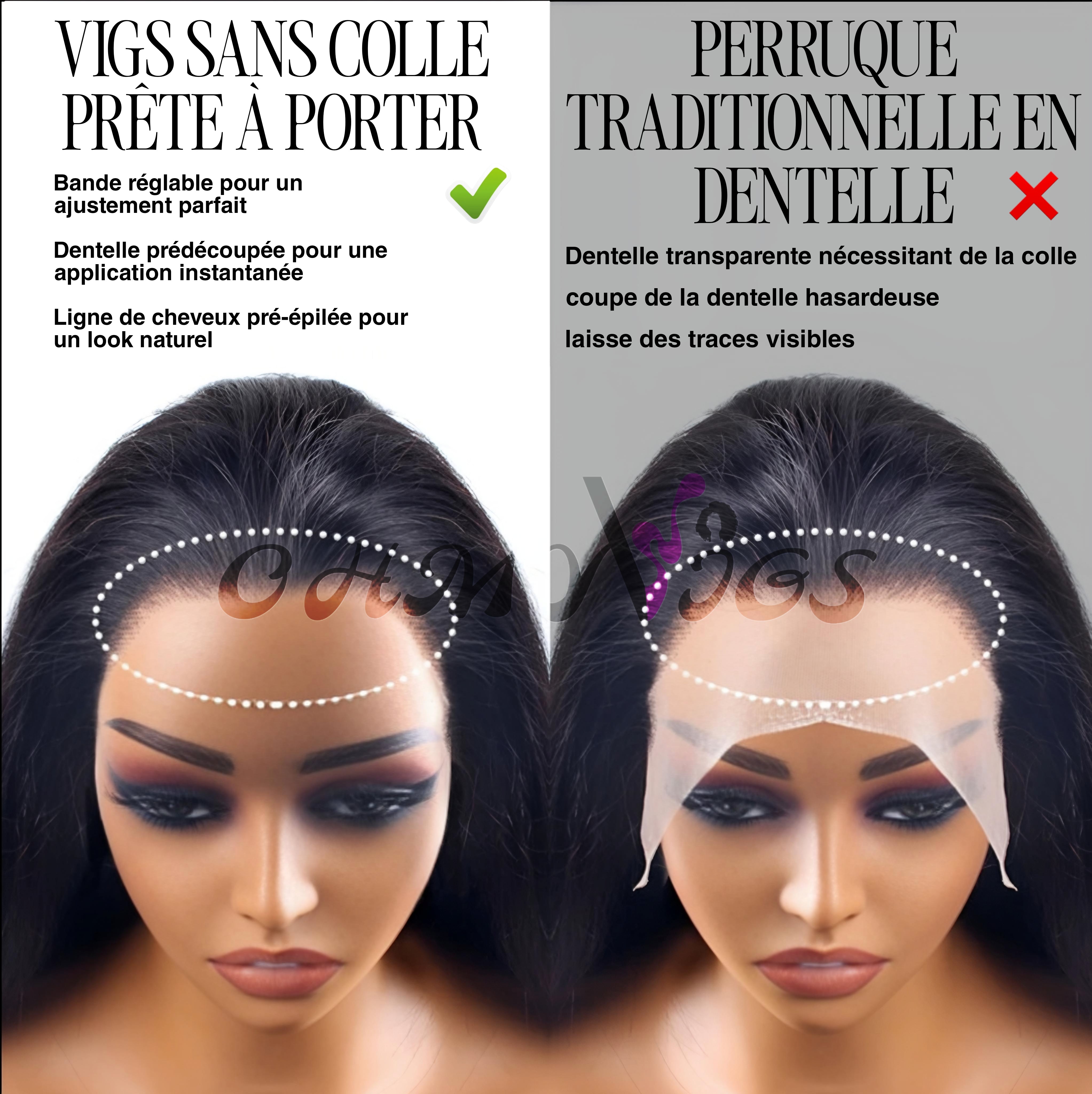 OHMYVIGS Perruque lisse, 100 % cheveux humains, lace 7x5/13x4, pré-coupée, prête à porter, sans colle, densité 150 %