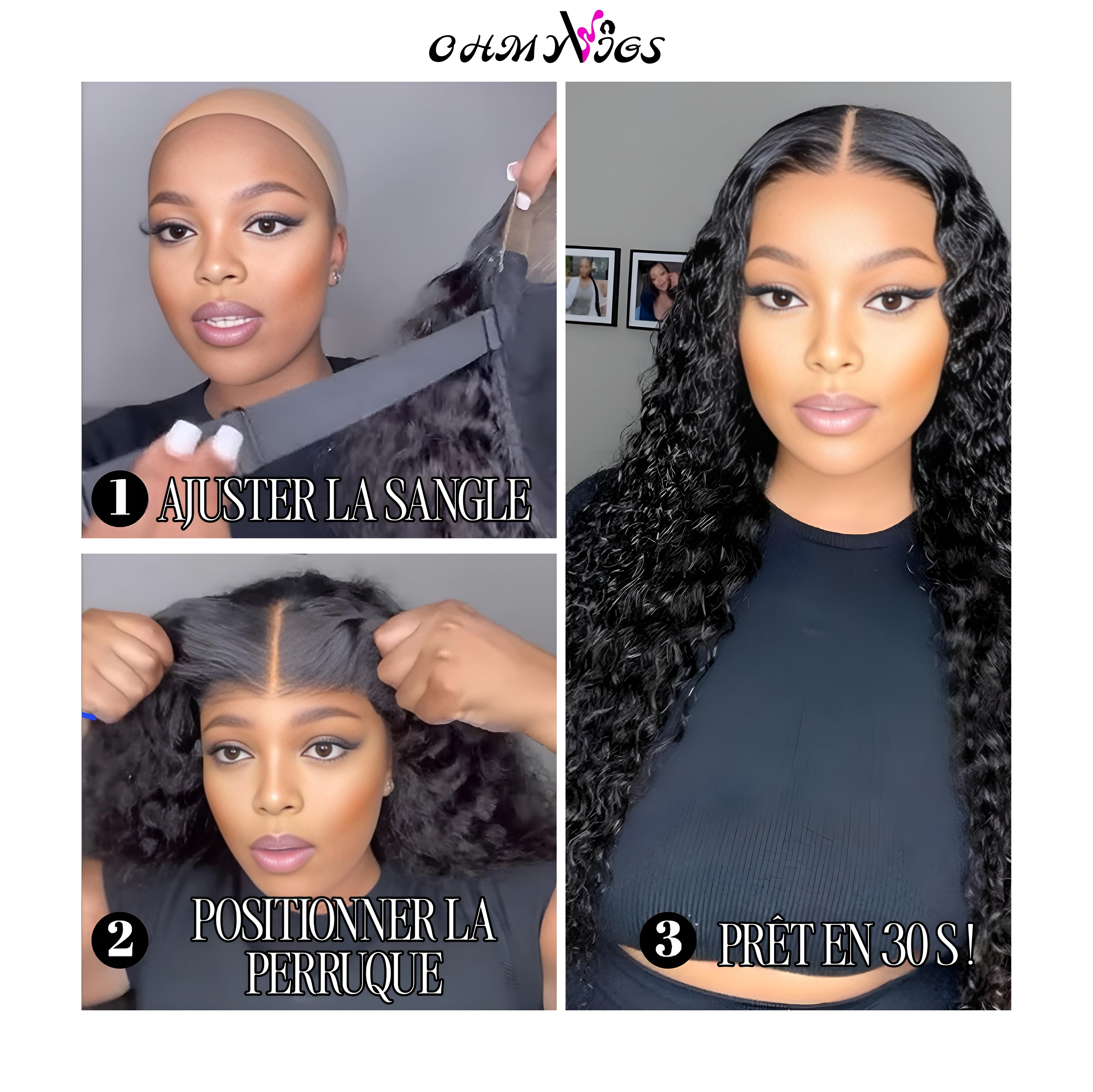 OHMYVIGS Perruque courte curly bob, 100 % cheveux humains, pré-coupée, pré-décolorée, style pixie cut, prête à porter, sans colle.