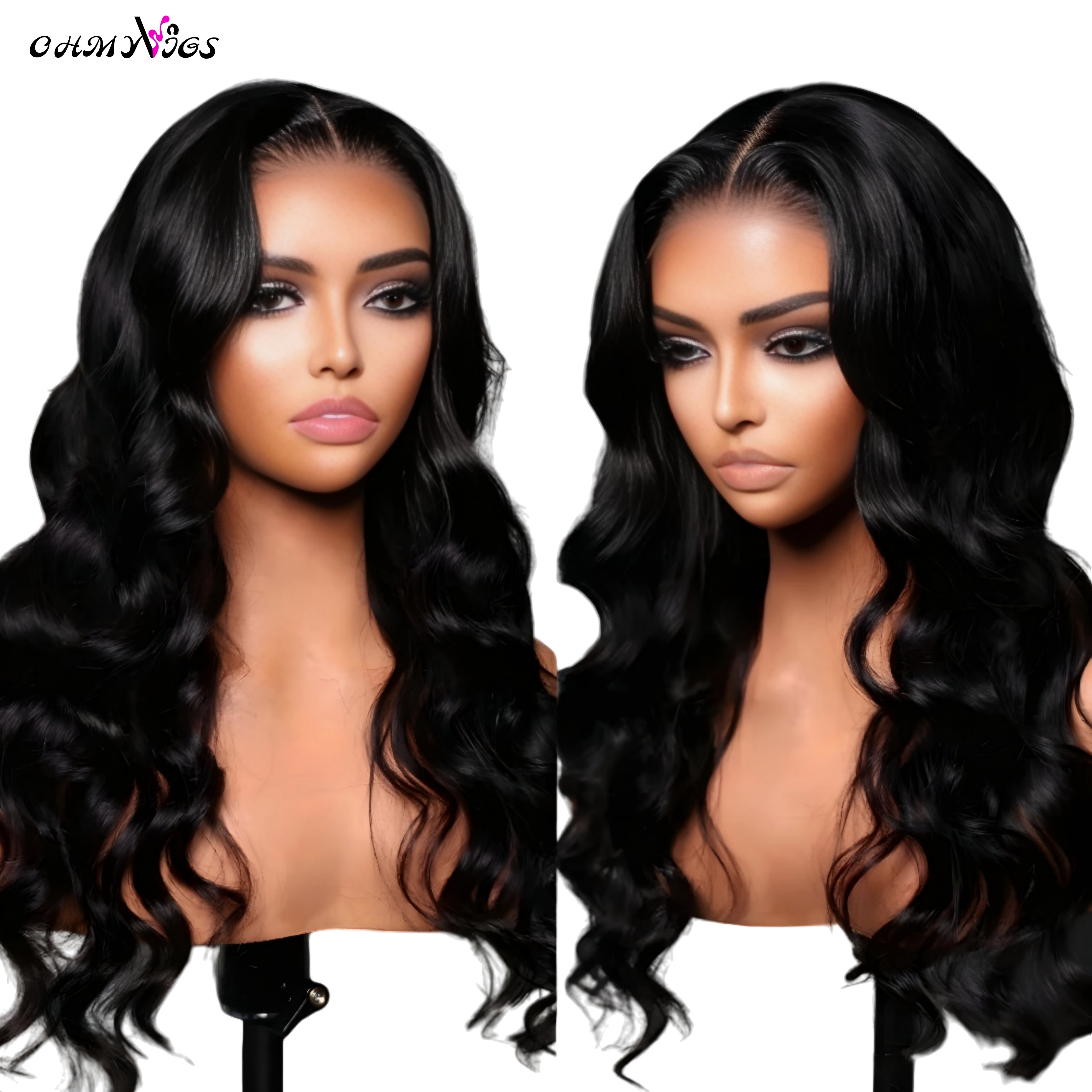 OHMYVIGS Perruque V-Part body wave, 100 % cheveux humains, minimal leave-out, facile à intégrer.