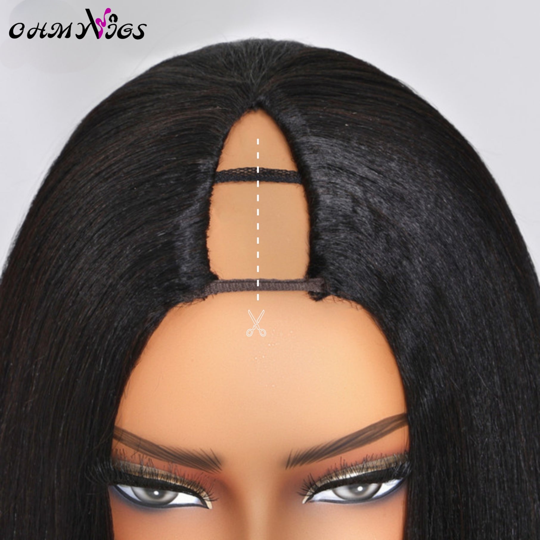 OHMYVIGS Perruque V-Part yaki straight, 100 % cheveux humains, clip-in, mini leave-out, prête à porter, sans colle