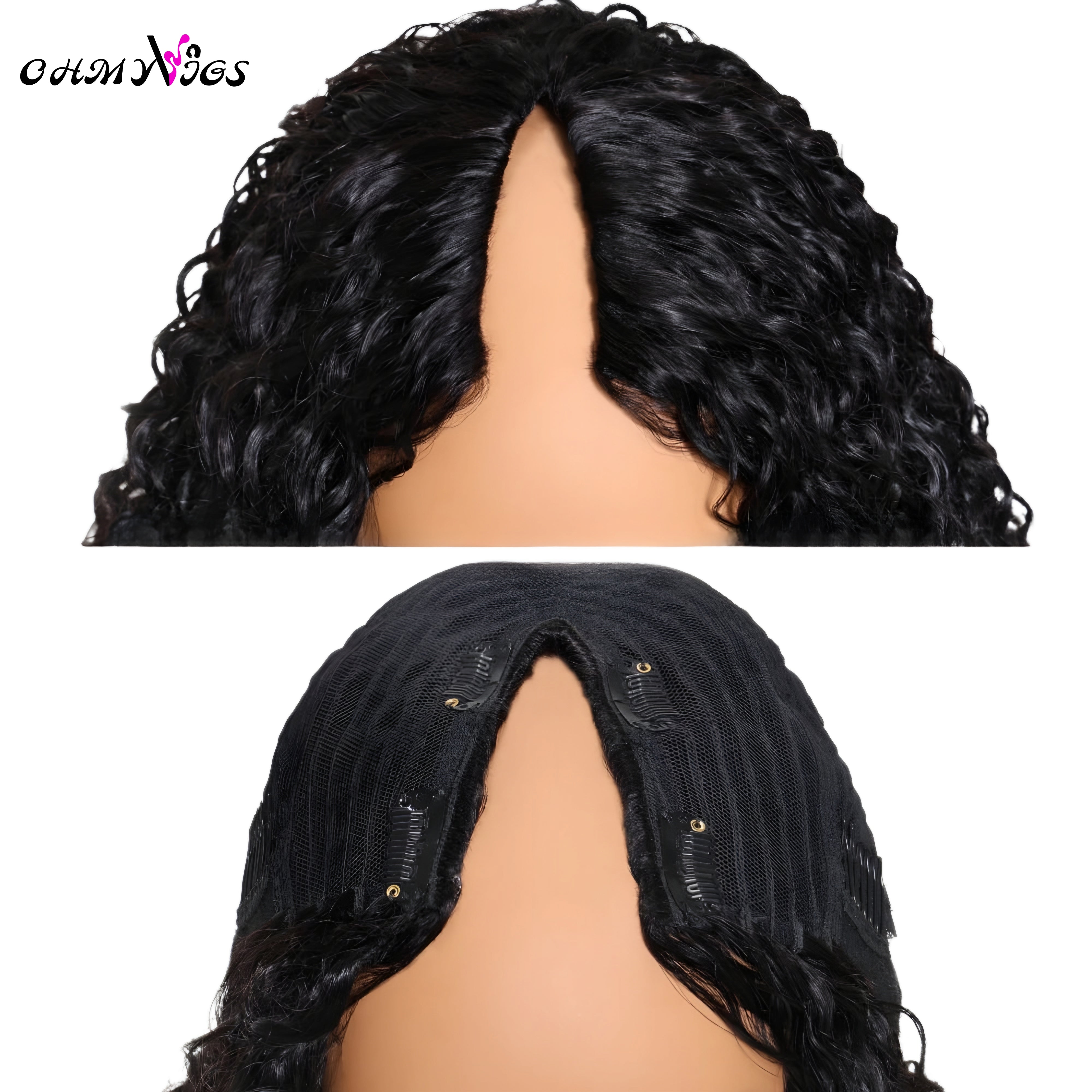 OHMYVIGS Perruque V-Part body wave, 100 % cheveux humains, minimal leave-out, facile à intégrer.